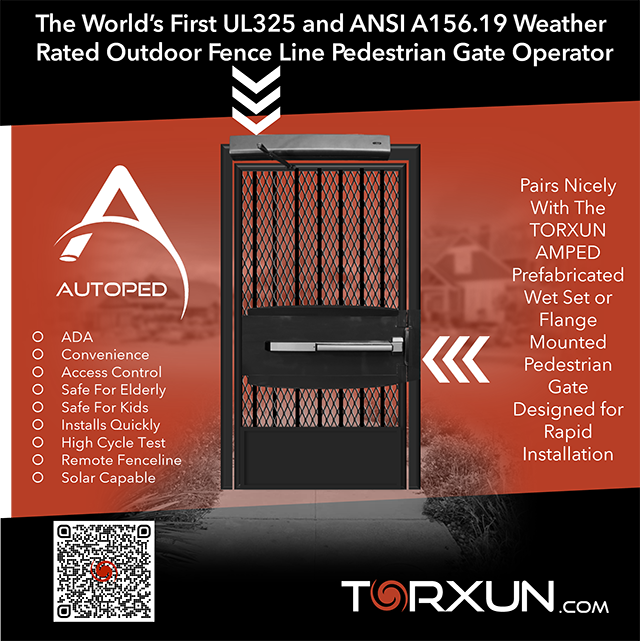 TorxunT's tweet photo. The World's First UL325 and ANSI A156.19 Weather Rated Outdoor Fence Line Pedestrian Gate Operator.
#TORXUN #Autoped #ADACompatible #ULListed #ANSI https://t.co/FTLoFPcAc9