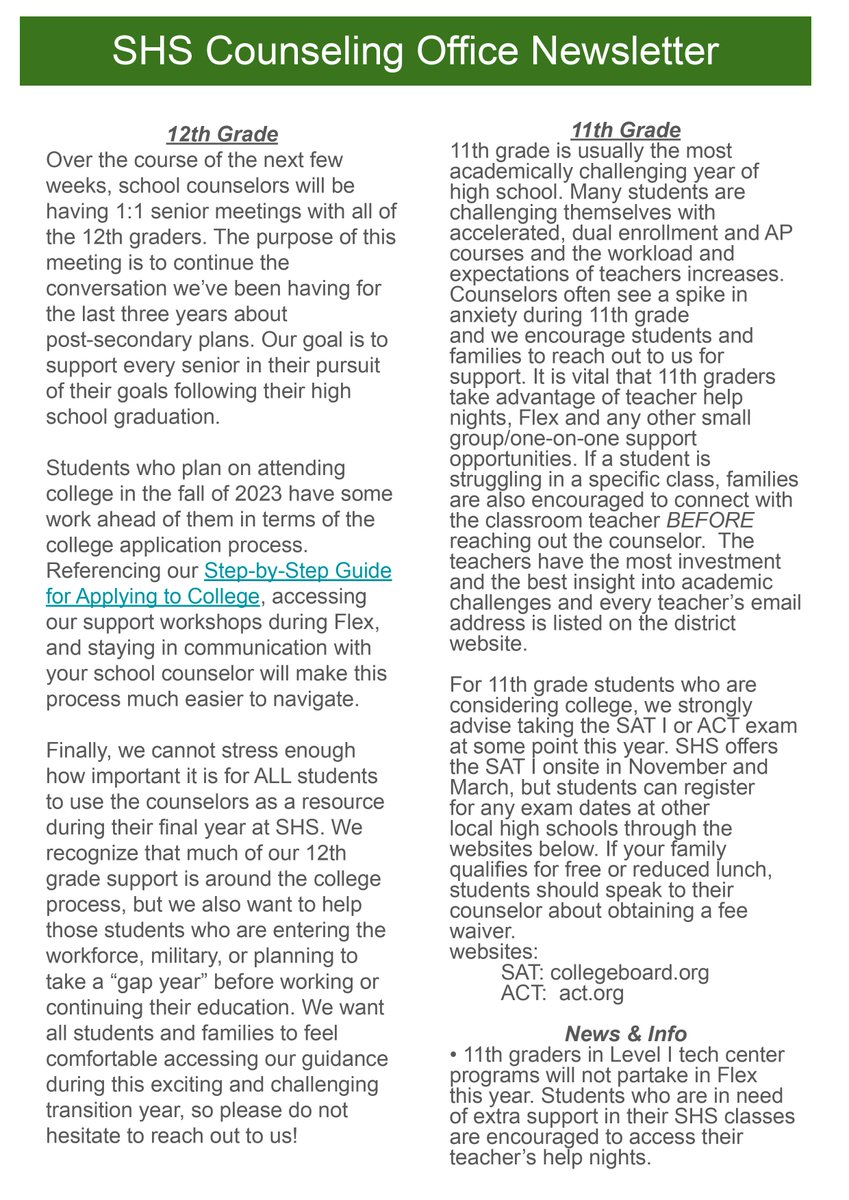 SpringfieldHSvt's tweet photo. Hello from the SHS Counseling Office

Here is our  department newsletter.  You can also find a wealth of information on our website at:  https://t.co/m1zJZcr8M0 https://t.co/RyOJ8ZMxgq