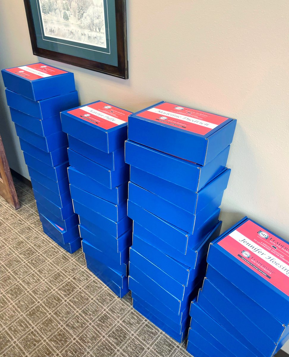leadershipsodak's tweet photo. BTS (behind the scenes😉) with the Leadership SD team as we tackle final prep work to launch our 9th Class - the Class of 2023 - in just 2 DAYS! Big thanks to Val, Jacki, Molly, and Rick as they pull together all the last minute details and items 📚️ #MOREbooks #alltheboxes https://t.co/k6cVkG6Psj