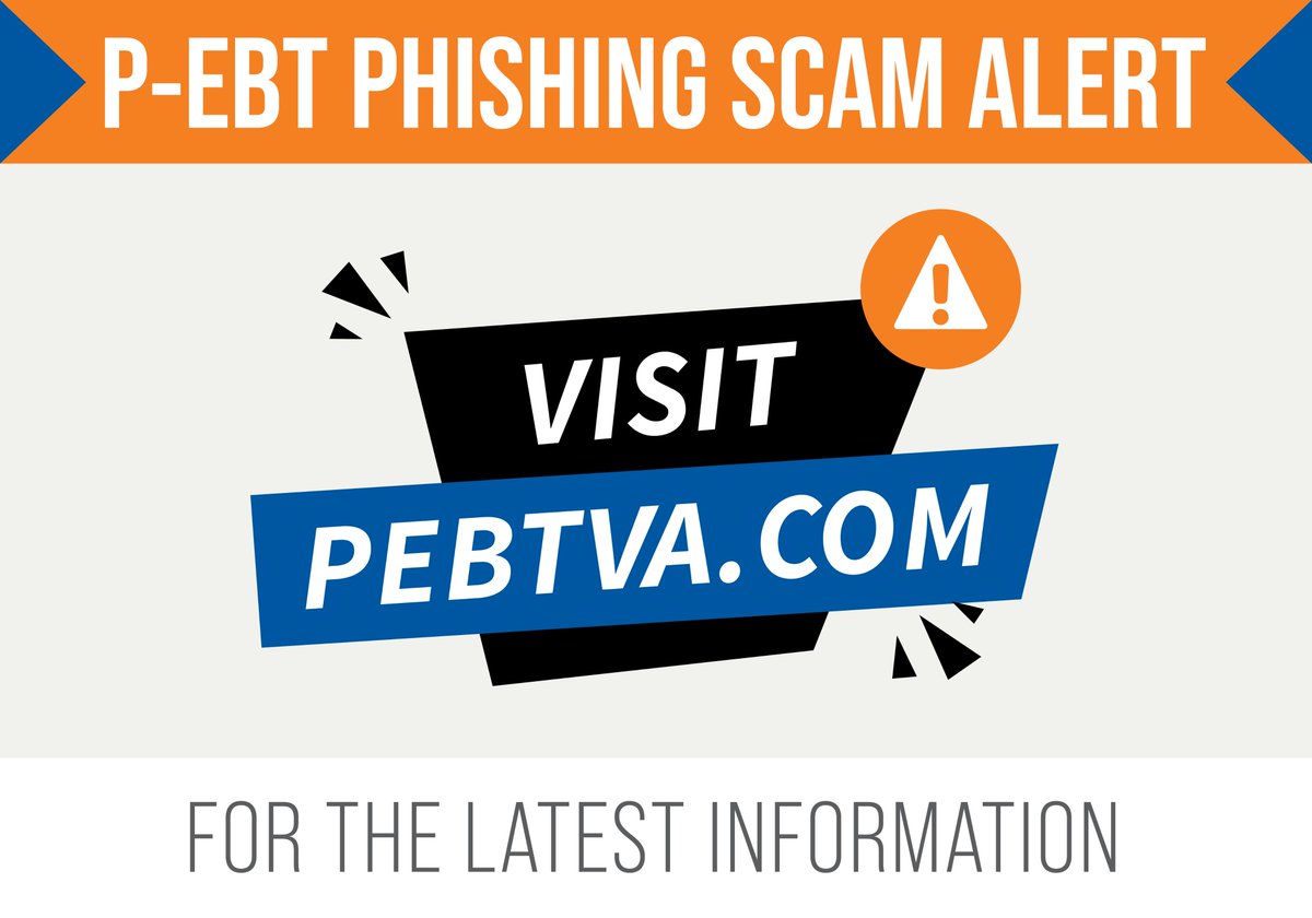 [1/2] Please be aware that there is a phishing scam attempt circulating and P-EBT recipients are being asked to call or text a phony 1-866 number ending in 0486 from “VA EBT”. Please DO NOT RESPOND to or engage with any unsolicited phone number asking for your card number or PIN.