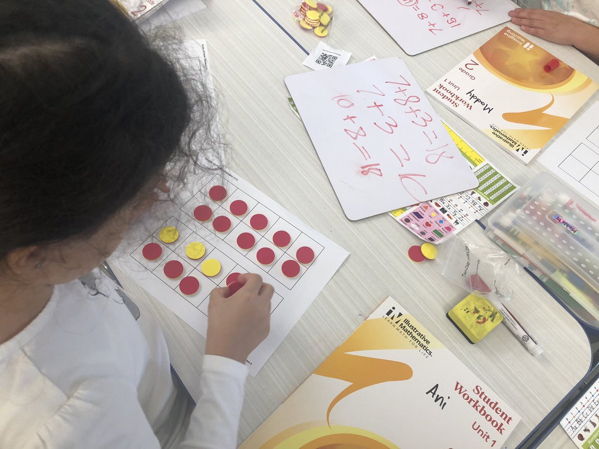 dahazel77's tweet image. Day 1 of @IllustrateMath at SWES saw classrooms using lots of math tools. Gr4: Tiles and Graph Paper; Gr2: Counters and 10-frames; Gr5: Connecting Cubes
