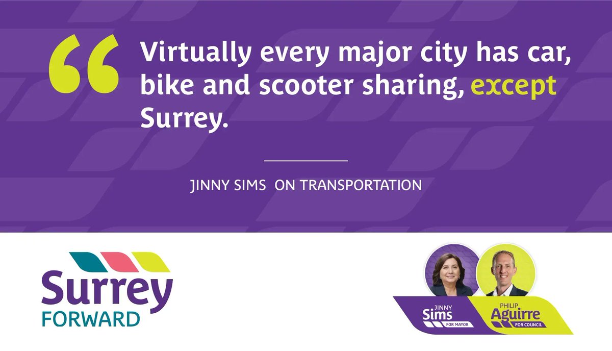 PhilipAguirreBC's tweet photo. #SurreyBC needs better transportation. 

@jinnysims is proposing that we fast-track the dev. of car, bike, &amp; scooter share programs. Let's Move #surreyforward 

🔗 https://t.co/PlcKAk8TkH https://t.co/VS0Ib6Owtk