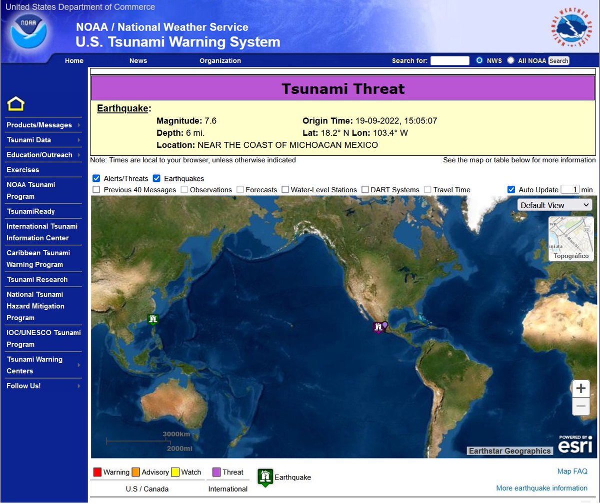 SismoMundial's tweet photo. 🚨 Alerta de tsunami:  Amenaza de tsunami con olas de 1 a 3 metros en las costas de México y de 0.3 metros para las costas de: Colombia, Costa Rica, Ecuador, El Salvador, Guatemala, Honduras, Nicaragua, Panamá y Perú.

Fuente NOAA y PTWC https://t.co/nXY7EscvFB