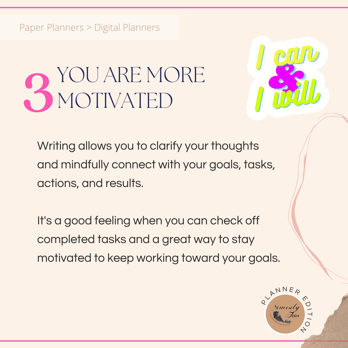 sincerelyteia's tweet photo. 3️⃣. You Are More Motivated
Writing allows you to clarify your thoughts and mindfully connect with your goals, tasks, actions, and results….
#paperplanners 📚📝 > #digitalplanners 📱💻 https://t.co/x71gE4PqD3