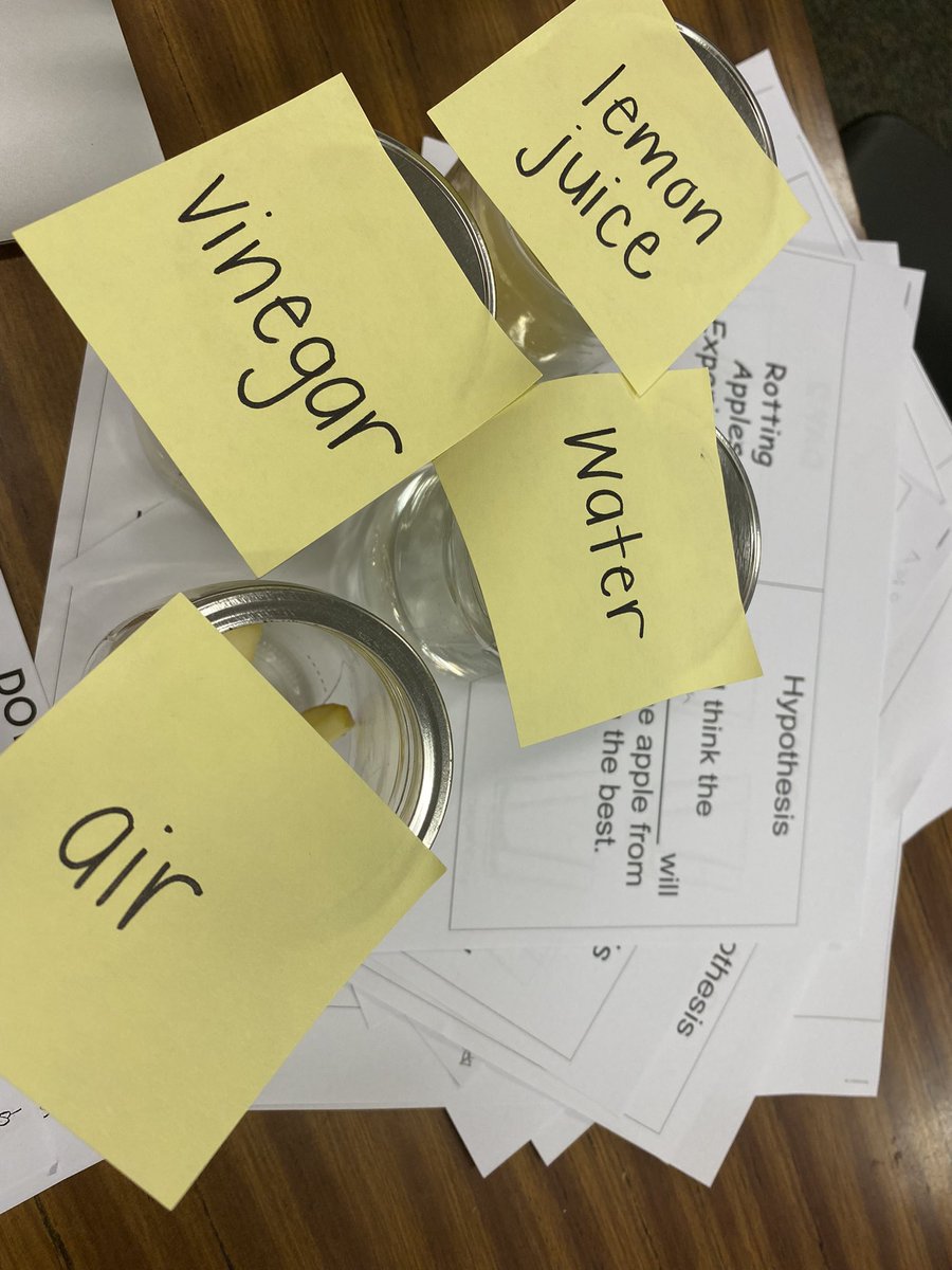 Miss_Barbati113's tweet photo. Making a hypothesis about which substance will preserve our apples! We will make observations for 5 days to see which works best. https://t.co/RQgFZk6CaQ