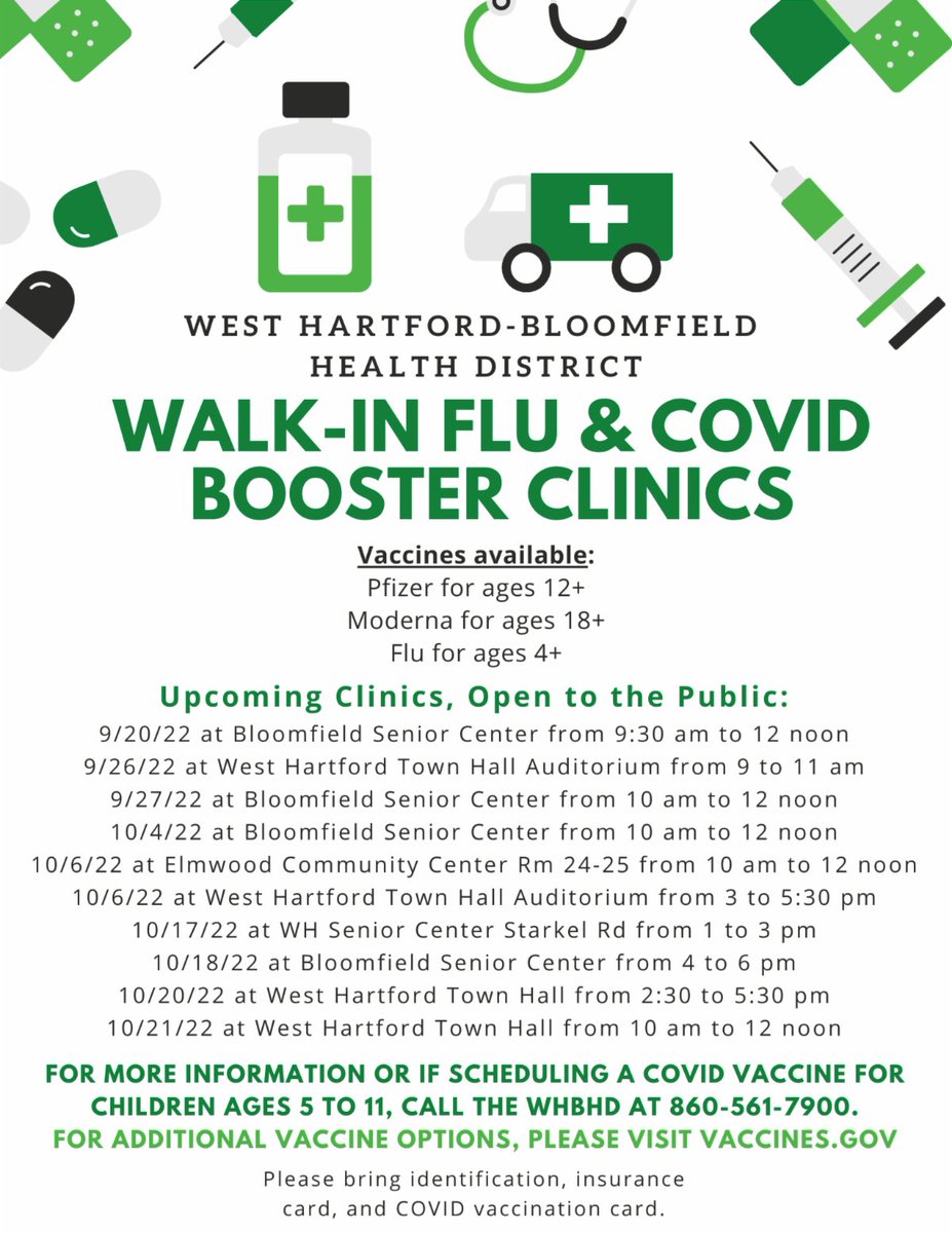 TownofWestHrtfd's tweet photo. Mark your calendar! TEN upcoming Flu and COVID booster clinics offered this Fall.
https://t.co/WCmqwqH7Ji https://t.co/ZUtnzwCP7d