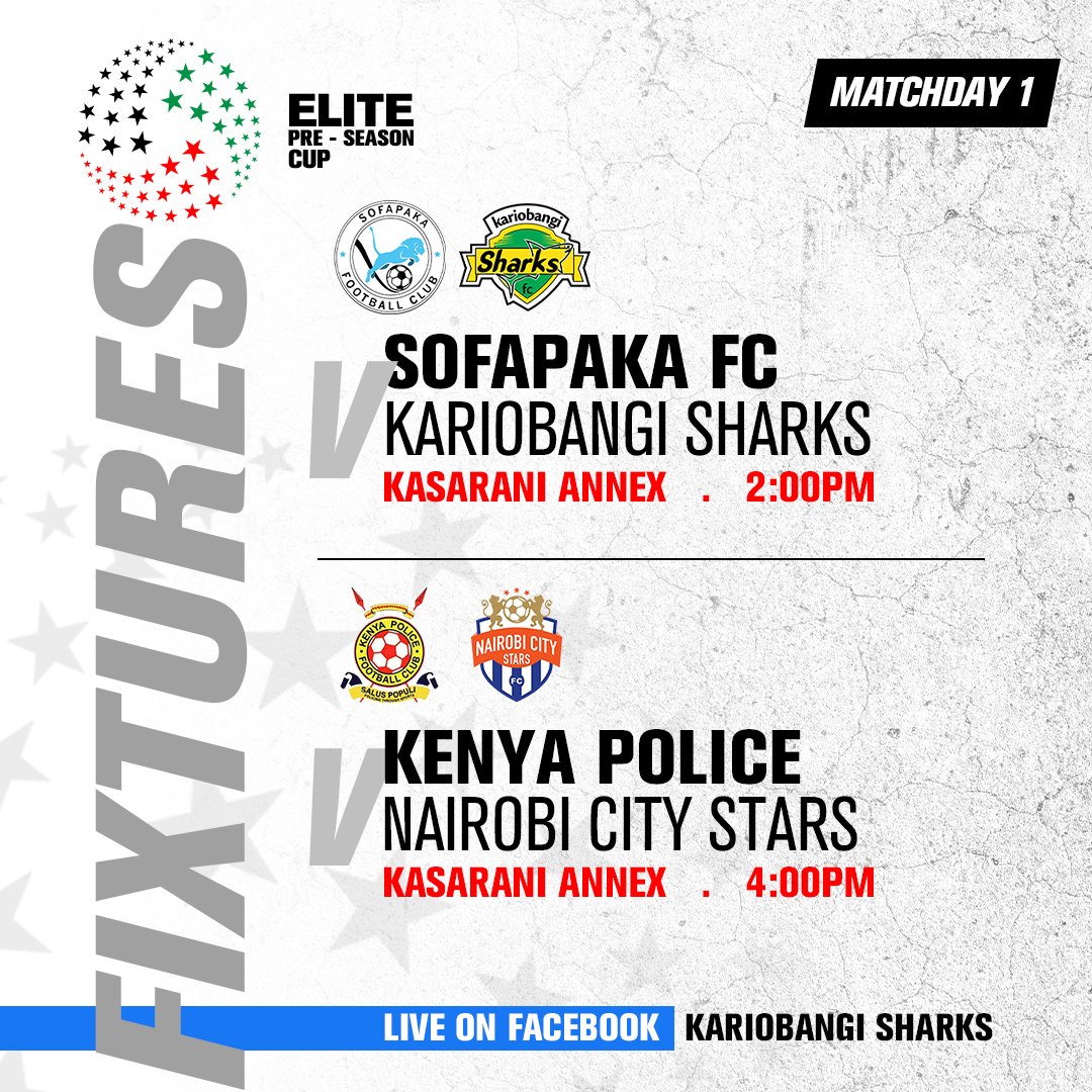 ⚽| Kesho we open our Elite Pre - Season tournament Vs <a href="/FC_Sofapaka/">Sofapaka FC</a> pale Annex, catch all the action live on our Facebook page.

#BetwaySharks