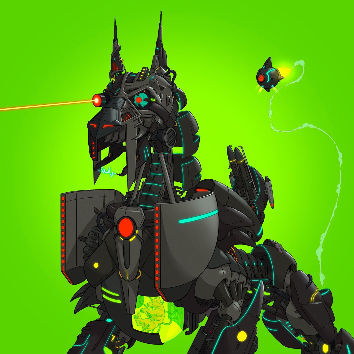 meet Ares, the Mega Robot Hound. Ares was forged in the cavernous depths of Mount Sanctuary by Caleb Lockjaw, the nefarious hounds-keeper. carrying the same cybernetic upgrades as the famed Mega Robot, Ares is our last resort in the face of a perilous threat, or worse: war.