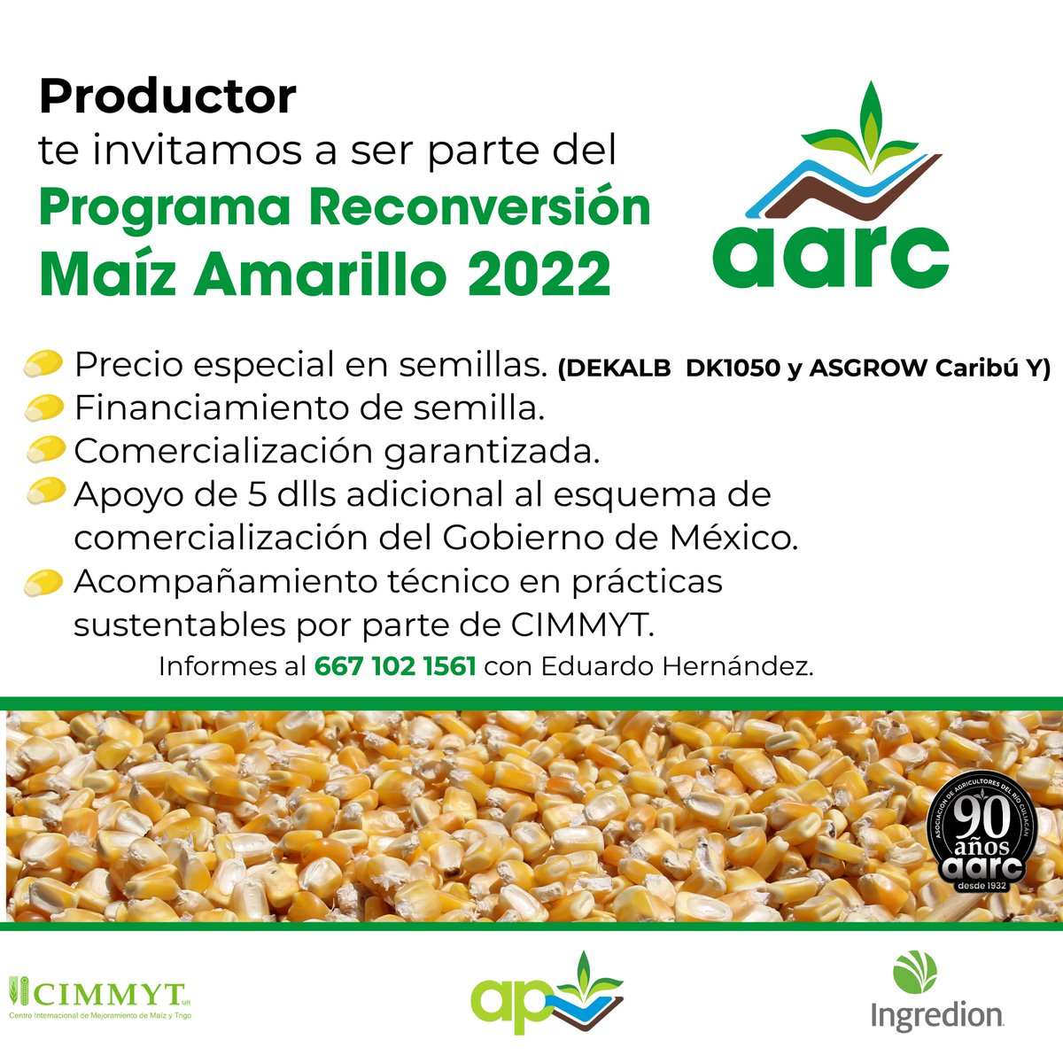 Productor🚜se parte del Programa Reconversión Maíz Amarillo AARC 2022🌽
Informes al 📲667 102 1561 con Eduardo Hernández.
#InformAARC #MaizAmarillo #AARC #ComercializacionAARC #ParafinancieraAARC