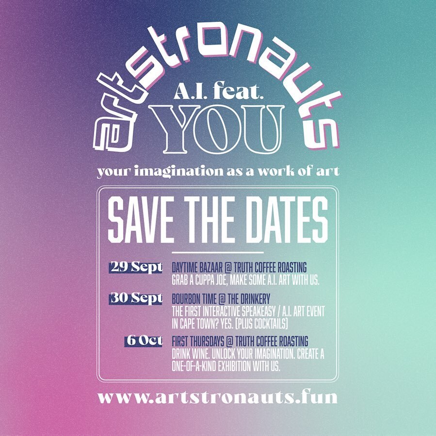 ArtstronautsFun's tweet photo. ✨ DON’T MISS OUT ✨ 
Omgaaaaad! We’ve got a SUPER exciting line up of events coming up… and they’re all free to come and make #AIart! Artwork purchases available at the events. More info for each one coming sooonnnnnn 👀 
.
Which are you most excited about??!!! https://t.co/PRAxoDQucX