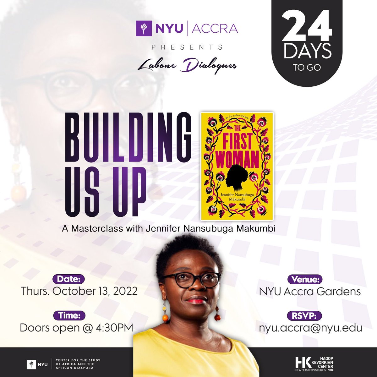 nyu_accra's tweet photo. Well, it’s the beginning of a new semester and we’re elated to announce that Jennifer Makumbi will be at NYU Accra’s Labone Dialogues in 24 days! RSVP to save yourself a seat. 📚 #laboneDialogues #BuildUsUp #bookstagram https://t.co/BKoXFgux54