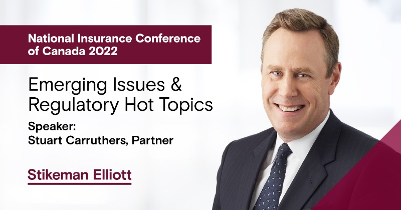 StikemanElliott's tweet photo. On September 20, Toronto partner Stuart Carruthers will present at this year’s @NICC_Canada in Halifax on a panel discussing a wide array of legal and regulatory hot topics affecting the insurance industry.

#NICC2022 #RegulatoryCompliance