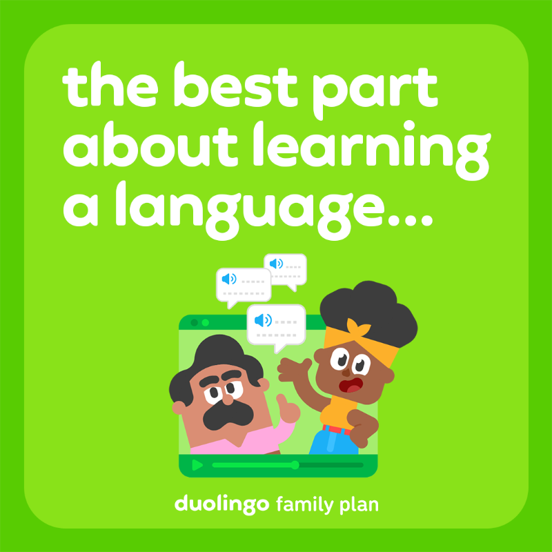 duolingo's tweet photo. Learning a language all on your own? ❌
 
Learning a language with a random family of 5 holding you accountable? ✔️
 
Get adopted into a Duolingo Family Plan with unused spots, and go further when you learn together. #DuolingoAdoptionCenter