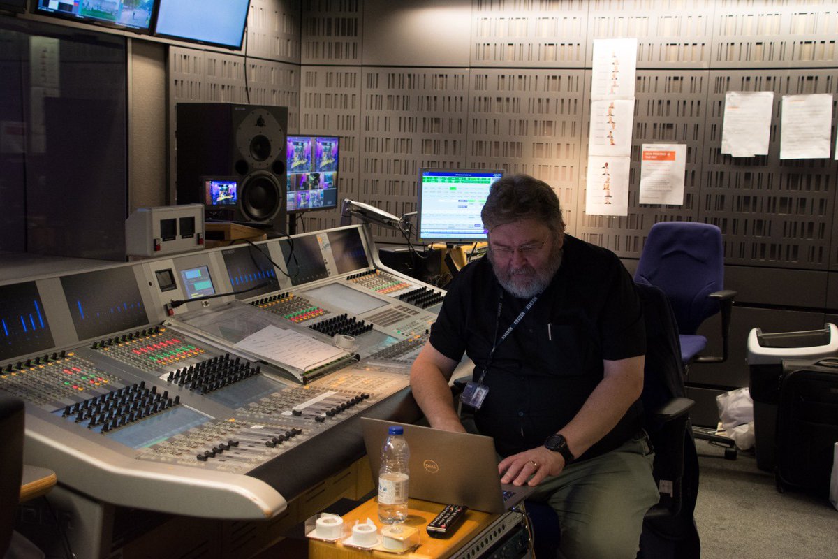 wingstone's tweet photo. This is Bob at 0630 today preparing to spend the next 11 hours mixing the work of more than 100 people and 60 sound sources seamlessly for @BBCRadio4 #queensfuneral Nice work Bob. https://t.co/vxJUQSNm1w