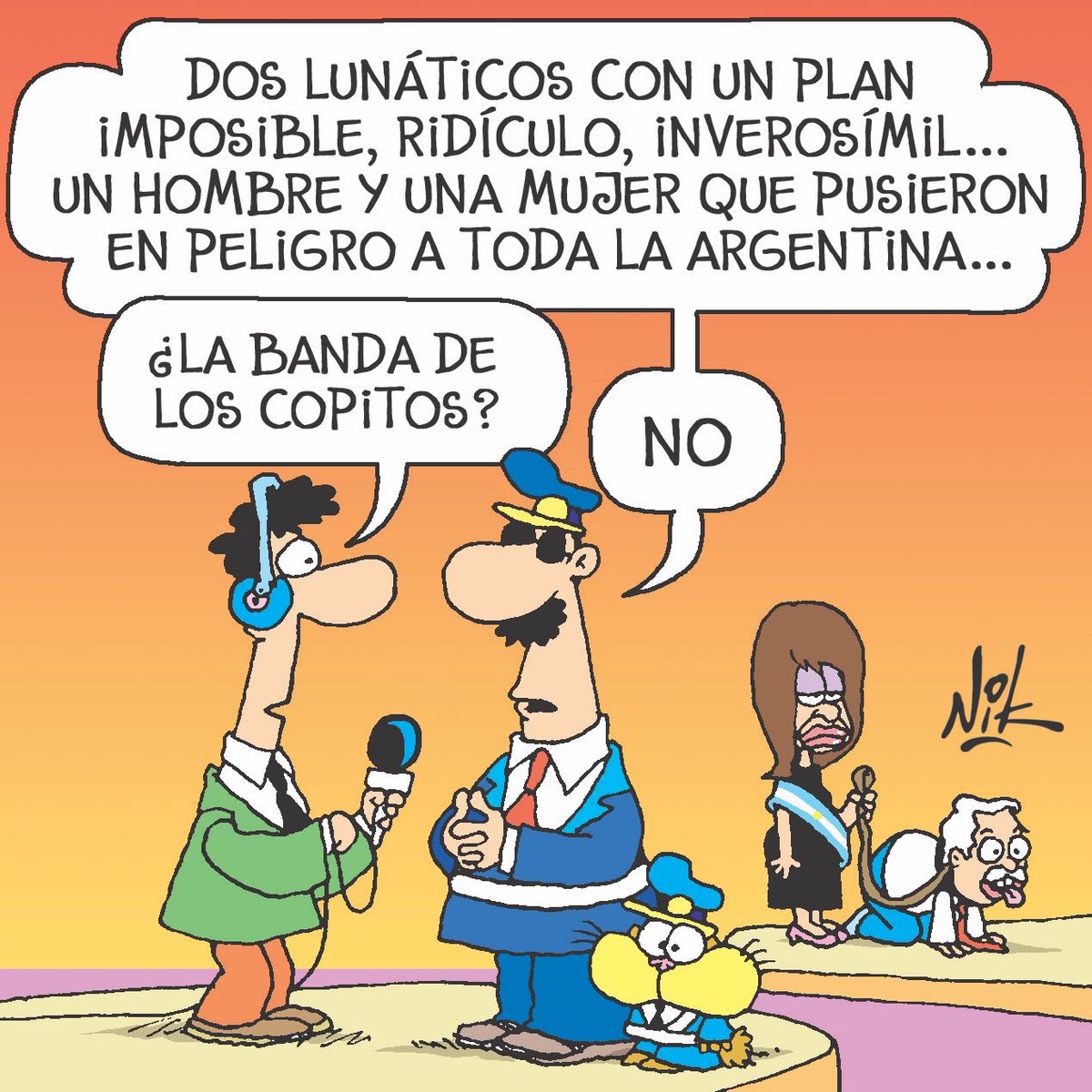 Gregorio Dalbón, abogado de Cristina, me quiere llevar a juicio por este chiste. Ojalá la haga. Sería histórico y un escándalo mundial sin precedentes. Nunca en la Historia Moderna se castigó la libertad de expresión. Así nos quieren Dalbón y Cristina, amordazados. #BuenLunes