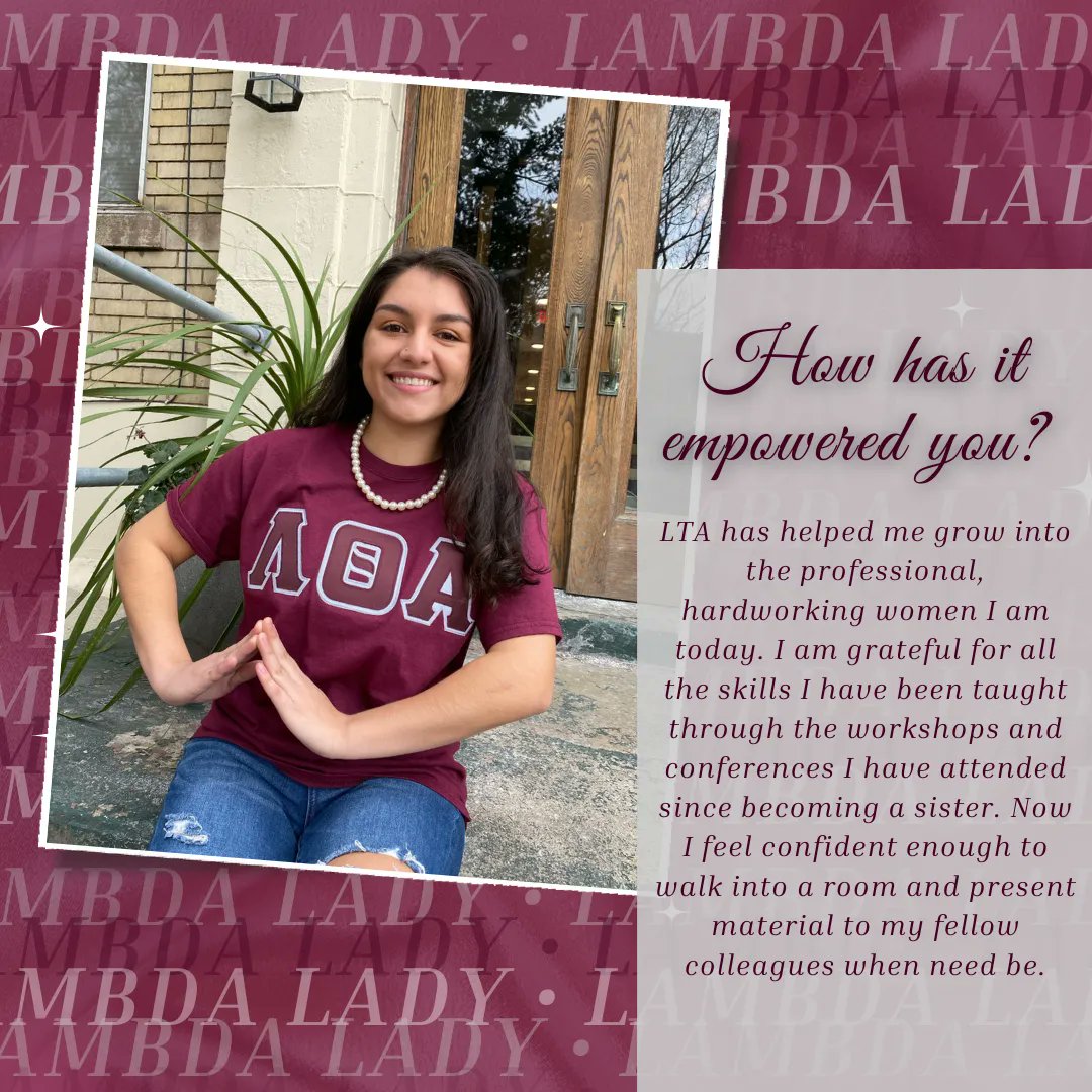 LTA_BetaOmega's tweet photo. We're kicking off our Lambda Lady Lunes series with our sister Christina Grandy, who is leading our Beta Omega Chapter this academic year! Christina is guaranteed to brighten up your day and lend a hand when you need help! We love and appreciate her a ton!
#LambdaLadyLunes https://t.co/2u3uKIuVAs