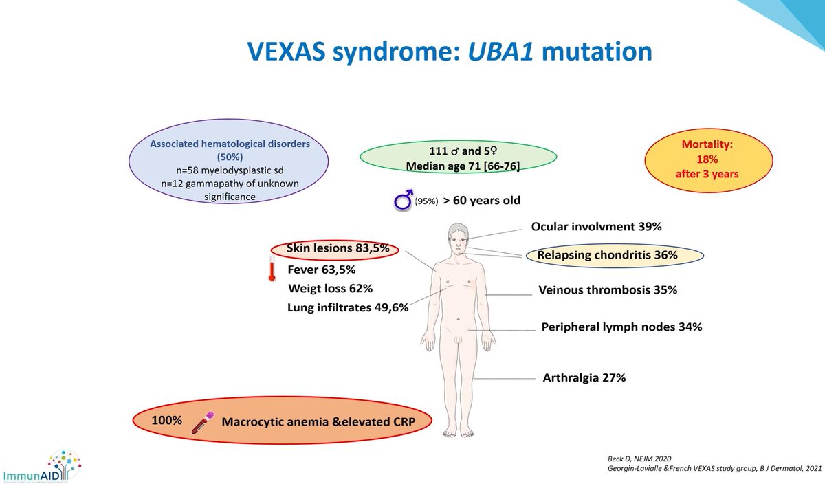 ImmunAID_EU's tweet photo. [Diagnosing SAIDs]: Congratulations to those who answered the quiz! 1st clinical case is indeed #FMF, the most frequent #SAID. The 2nd clinical case is the newly discovered #Vexas syndrome.
#autoinflammatoryaware #beautoinflammatoryaware https://t.co/IXCXceNIJi