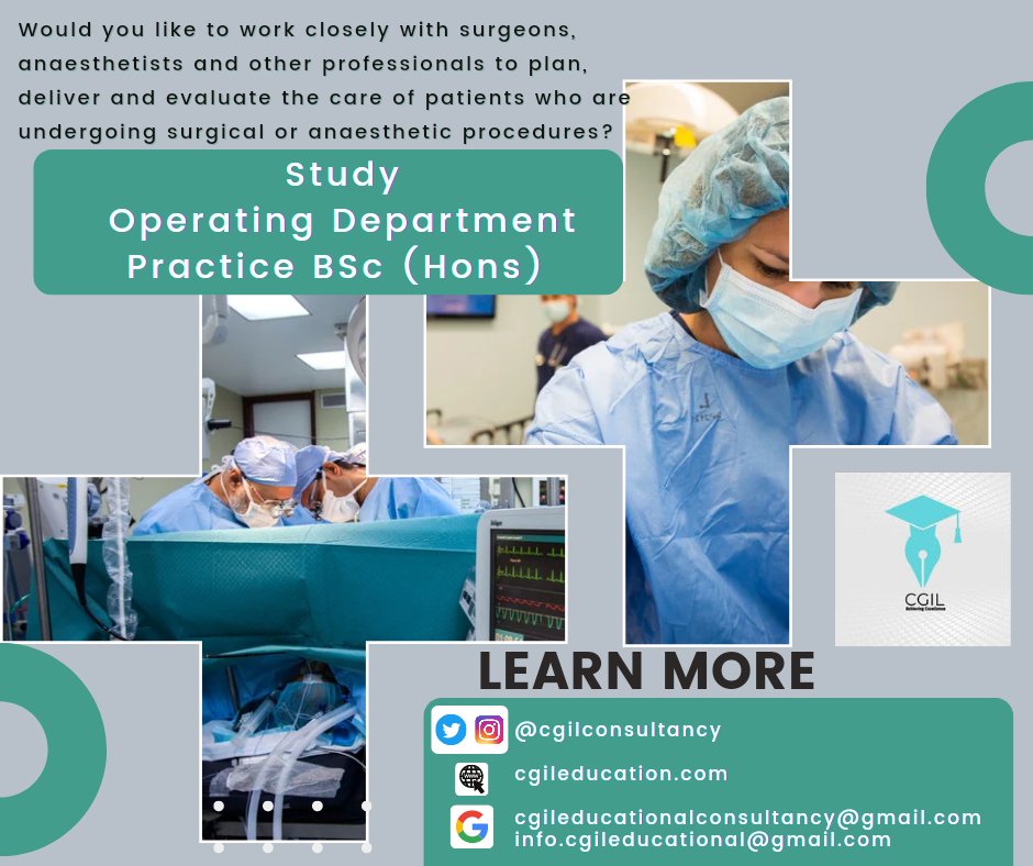 CgilConsultancy's tweet photo. Would you like to work closely with surgeons, anaesthetists and other professionals to plan, deliver and evaluate the care of patients who are undergoing surgical or anaesthetic procedures?

Then this programme is for you.

Learn more 👇 
#cgil #cgileducationalconsultancy https://t.co/5SY1GKPDgU