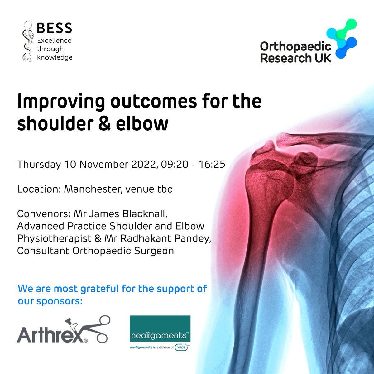 Orthopaedic Research UK (@or_uk) on Twitter photo Our 'Improving outcomes for the shoulder & elbow' event returns in November! Register now to take advantage of early-bird fees: oruk.org/upcoming-event…
Pls rt: <a href="/bessconference/">British Elbow & Shoulder Society</a> <a href="/BritOrthopaedic/">BOA</a> <a href="/Valjones2305Val/">Val jones</a> <a href="/AnjuJaggi/">anju jaggi</a> <a href="/ShoulderGeek1/">Jo Gibson</a>
<a href="/theshoulderdoc/">Lennard Funk</a> <a href="/drpeachy/">Chris Peach</a> @ShoulderLondon Our 'Improving outcomes for the shoulder & elbow' event returns in November! Register now to take advantage of early-bird fees: oruk.org/upcoming-event…
Pls rt: <a href="/bessconference/">British Elbow & Shoulder Society</a> <a href="/BritOrthopaedic/">BOA</a> <a href="/Valjones2305Val/">Val jones</a> <a href="/AnjuJaggi/">anju jaggi</a> <a href="/ShoulderGeek1/">Jo Gibson</a>
<a href="/theshoulderdoc/">Lennard Funk</a> <a href="/drpeachy/">Chris Peach</a> @ShoulderLondon