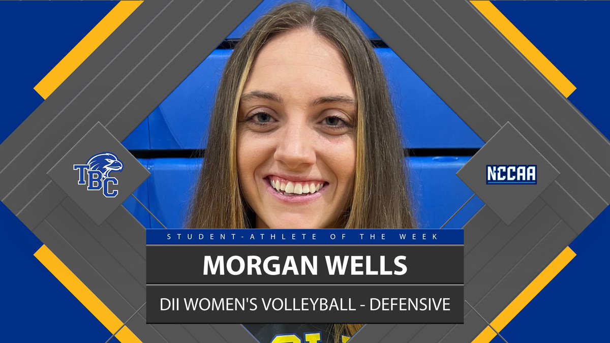 TheNCCAA's tweet photo. 🏐 Student-Athlete of the Week 🏐
DII Women's #NCCAAVolleyball - Defensive
𝐌𝐨𝐫𝐠𝐚𝐧 𝐖𝐞𝐥𝐥𝐬, Trinity Baptist College
https://t.co/ZEibE4LR68 | #PlayForHim https://t.co/gQwO7cdthY