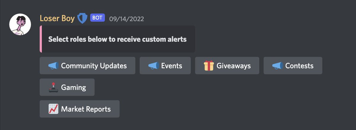 SljmeNFT's tweet photo. If you have Discord notifications muted, we 100% get why 😅 

We've set up reaction roles in the Loser Club server so that you'll only be pinged for what you'd want to keep up with 🔥

Head over to the # roles-guide channel where you can opt in and out of multiple roles 🤙🏾 https://t.co/CxgnklPgth
