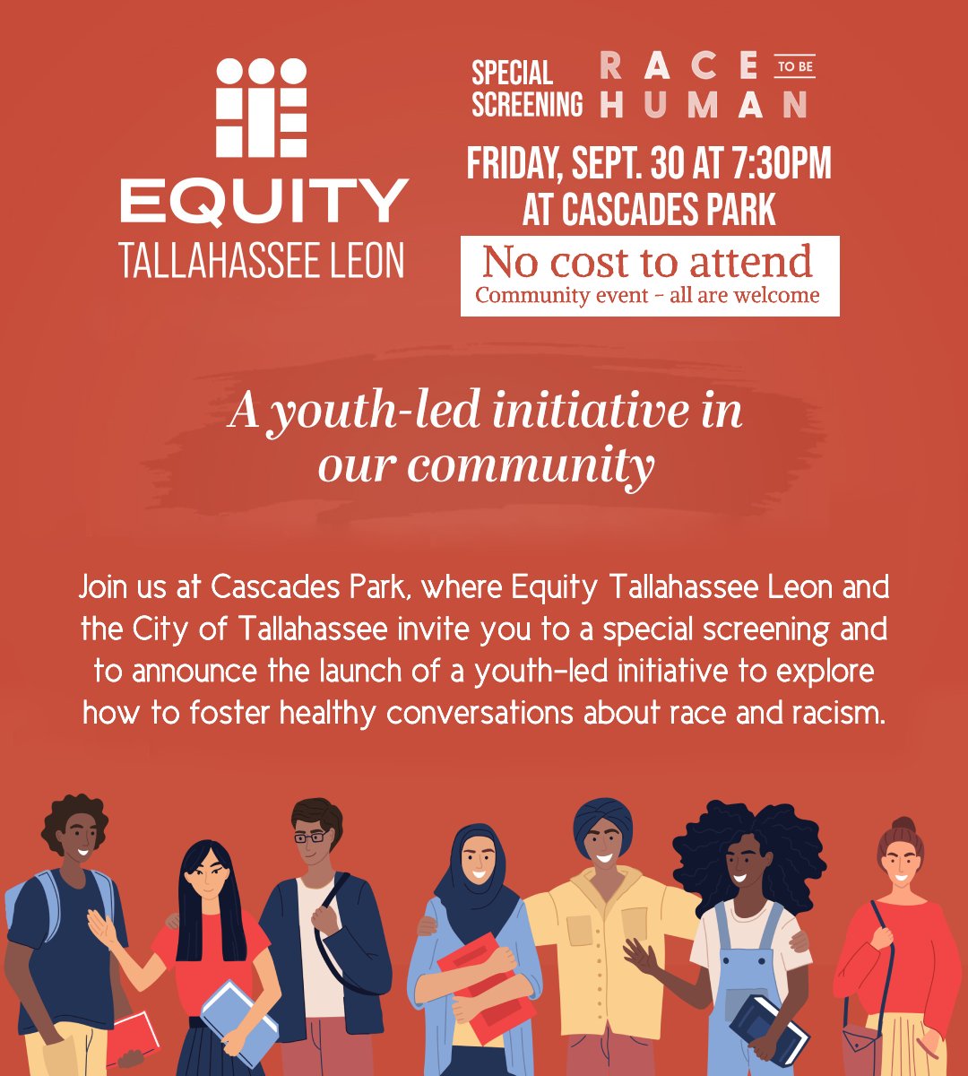 Join us at Cascades Park on Friday, September 30 at 7:30 PM to help us kick off the Race to be Human Project! Plus experience INDIEflix's must-watch film about racism’s impact on mental health. We want to spark a conversation! #RacetobeHuman
