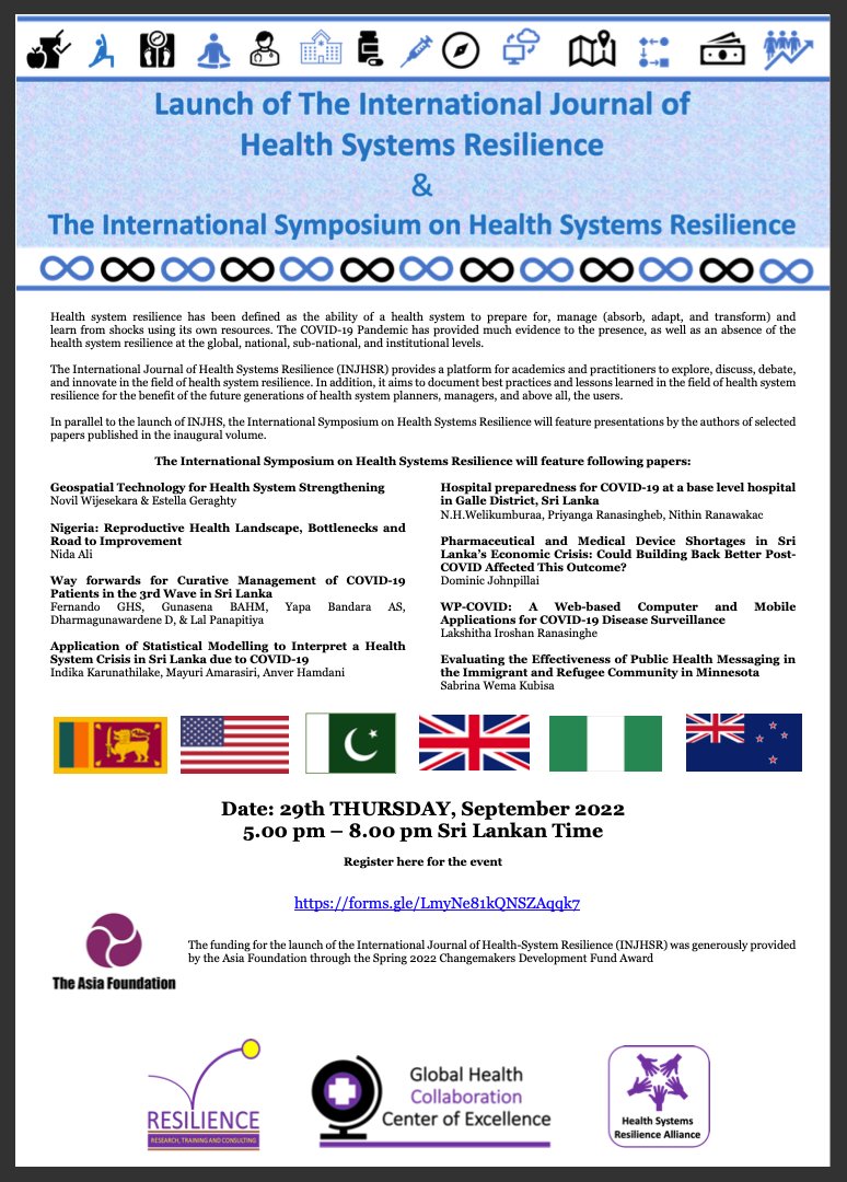 Novilwije's tweet photo. Invitation to register for the launch of The International Journal of
Health Systems Resilience &amp; The International Symposium on
Health Systems Resilience #healthsystems #resilience #international #globalhealth 

https://t.co/5LVdOXwBm8
#resilience #healthsystems #globalhealth https://t.co/GvKGKoqu0J