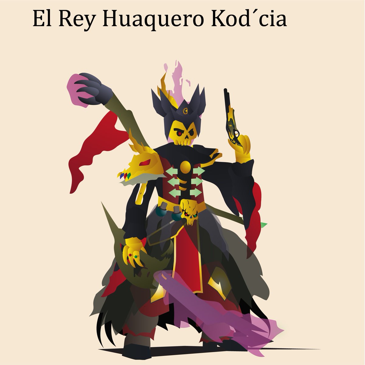 M_thimmig's tweet photo. El Rey Huaquero Kod'cia
Lord Pirate Lich of the seven sea Kod'cia the graverober of gold.
Using dark magic infuseing the pistol and sword, gold can regenerate his bones.
#flatdesign #minimalistic #digitalart #artworkย #characterdesign #illutrator #RPG #mmorpg #tlpd https://t.co/ctwMz0c0VM