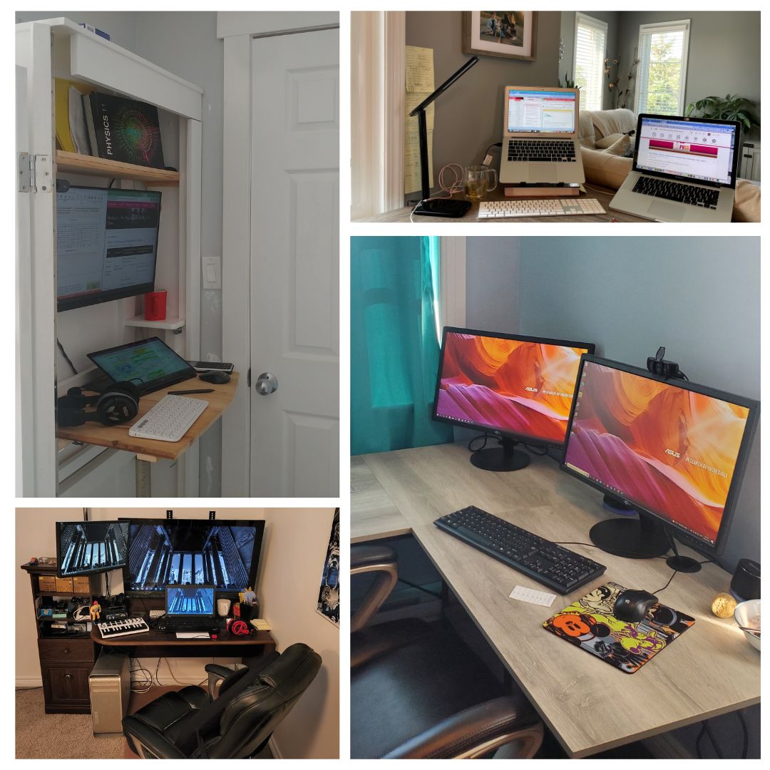 peelvirtualss's tweet photo. Working&Learning remotely is an opportunity to organize our spaces in ways that work best for us as individuals. Take a look at some great remote setups PVSS Staff are using currently! What does your setup look like? #remotelife #signingonfromhome #shareyourspace @PeelSchools https://t.co/Loo2RSuTGi