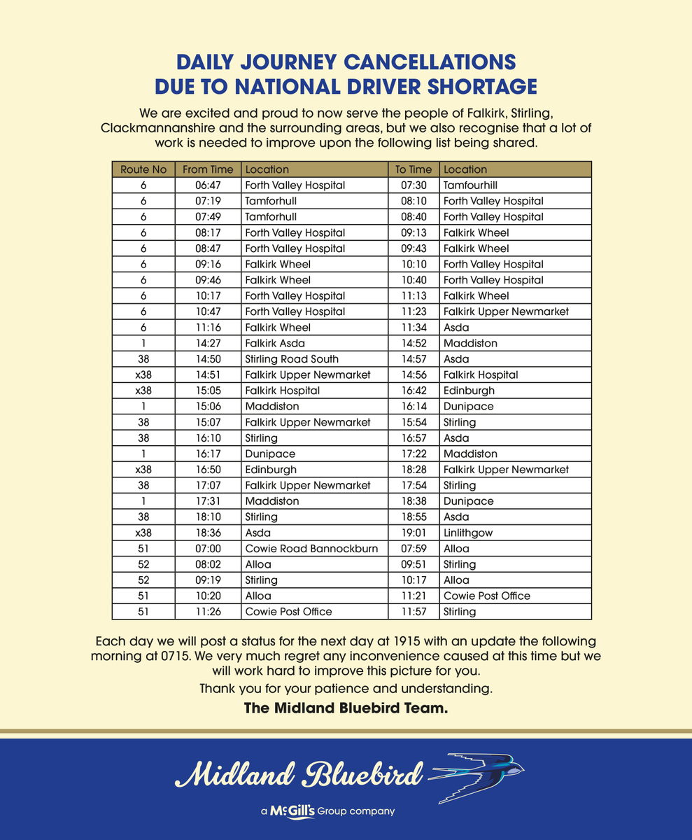 McGill's Scotland East on Twitter "🔵 Midland Bluebird Services Daily