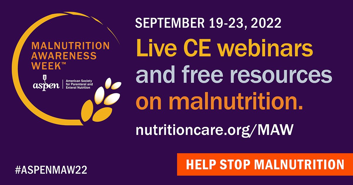 It’s <a href="/ASPEN_nutrition/">ASPEN</a>  Malnutrition Awareness Week!

Did you know that malnourished patients have a 3.4x higher inpatient mortality? 

Check out some of the amazing webinars and educational programming that ASPEN is offering this week!