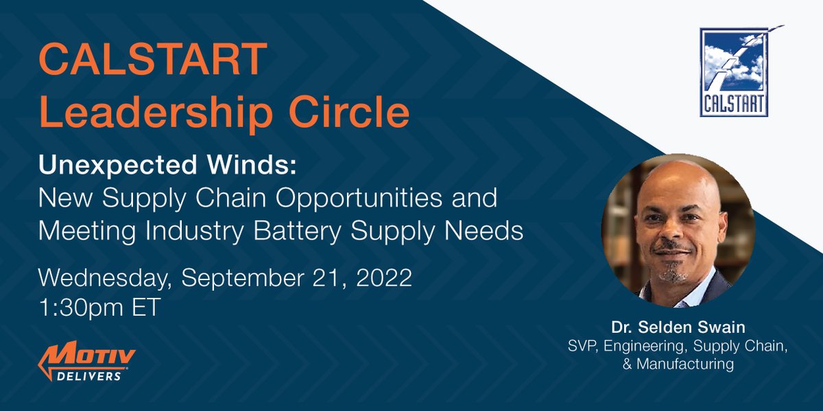 #EV manufacturing opens up a ton of new opportunities for suppliers across the industry. Join us for <a href="/CALSTART/">CALSTART</a>'s Leadership Circle 9/21. Dr. Selden Swain, SVP Engineering, Supply Chain, and Manufacturing will be speaking. 
calstartconnect.org/sites/3/ev/092…