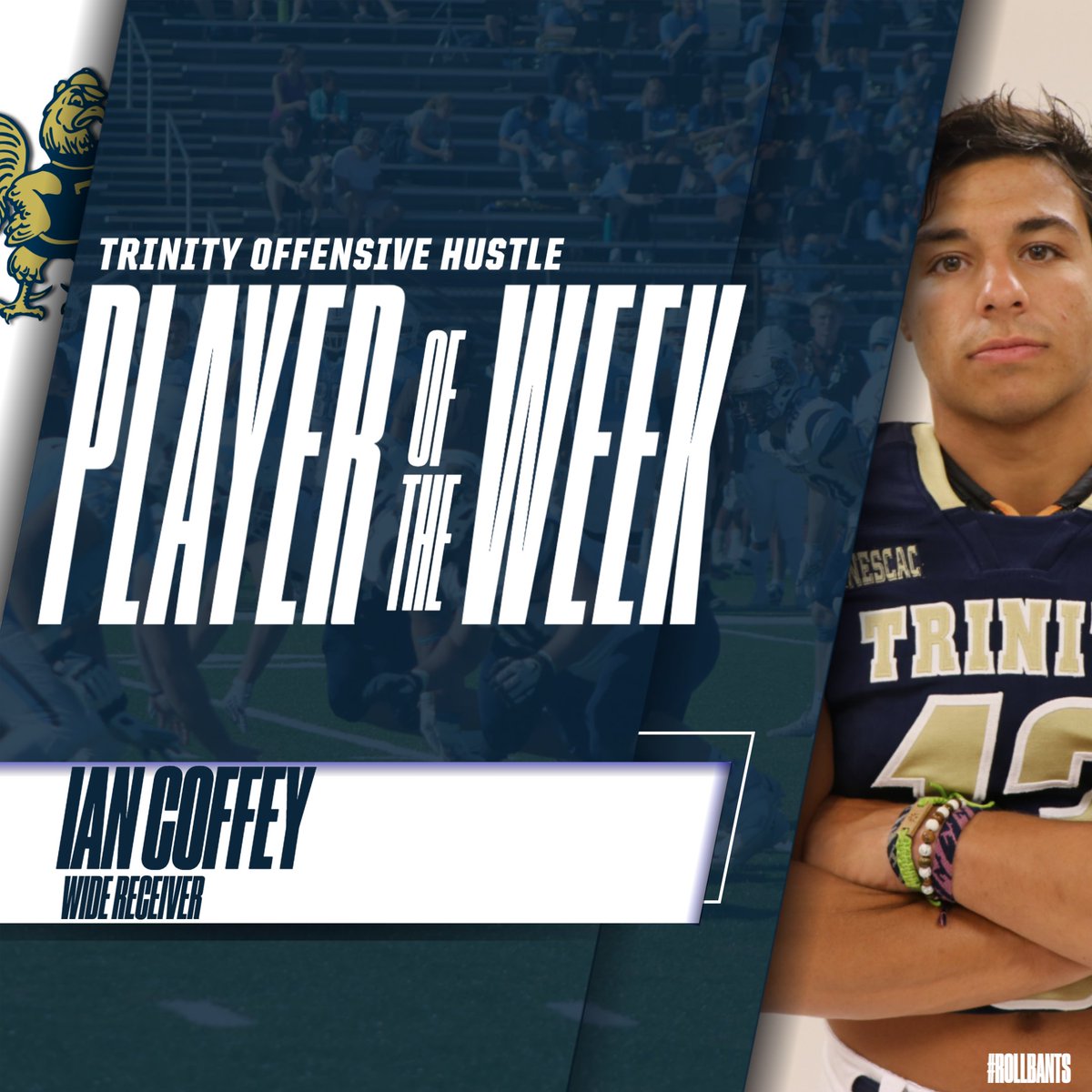 TrinCollFB's tweet photo. Tufts | Players of the Week

Brian Casagrande (Daniel Hand, CT)
Patrick Donovan Jenkins (Georgetown Prep, MD)
Hampton Trout (Belmont High, MA)
Ian Coffey (Hamilton Wenham, MA)
Aaron Poawui (Maret, DC)

#trincoll #rollbants https://t.co/q3mDfeIpvL