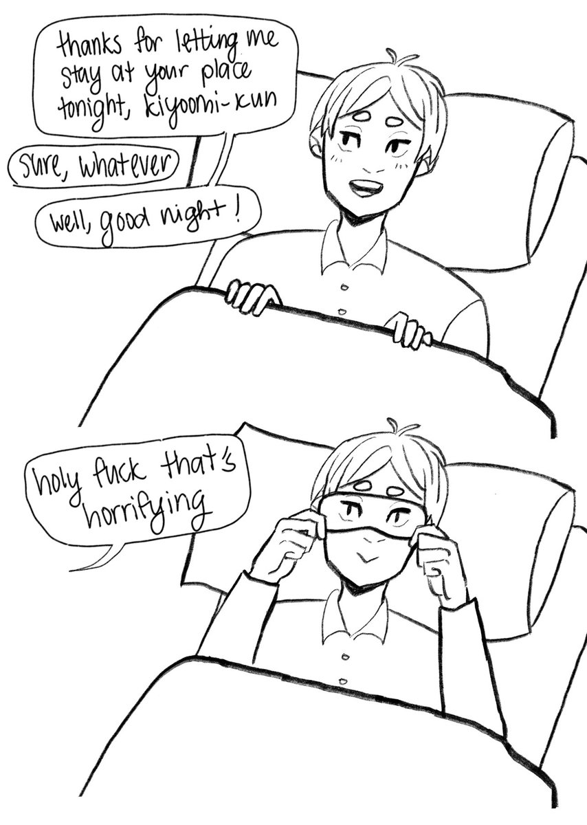 cinnamonulove's tweet photo. cursed idea: komori owns ones of those eye masks from hq buu that look like his own eyes and wears it when he sleeps to terrorize ppl https://t.co/bmBt2dbJxj