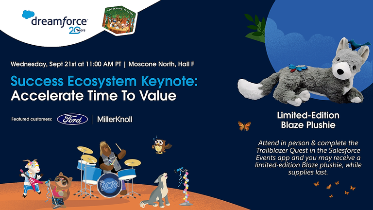 asksalesforce's tweet photo. Attend the Success Ecosystem Keynote at #DF22 in-person, and you may receive a limited-edition Blaze plushie, while supplies last!

Bookmark the session to learn how to unlock innovation and reach your business goals faster: https://t.co/U3J5vC7YYl https://t.co/P6tmCrKoNl