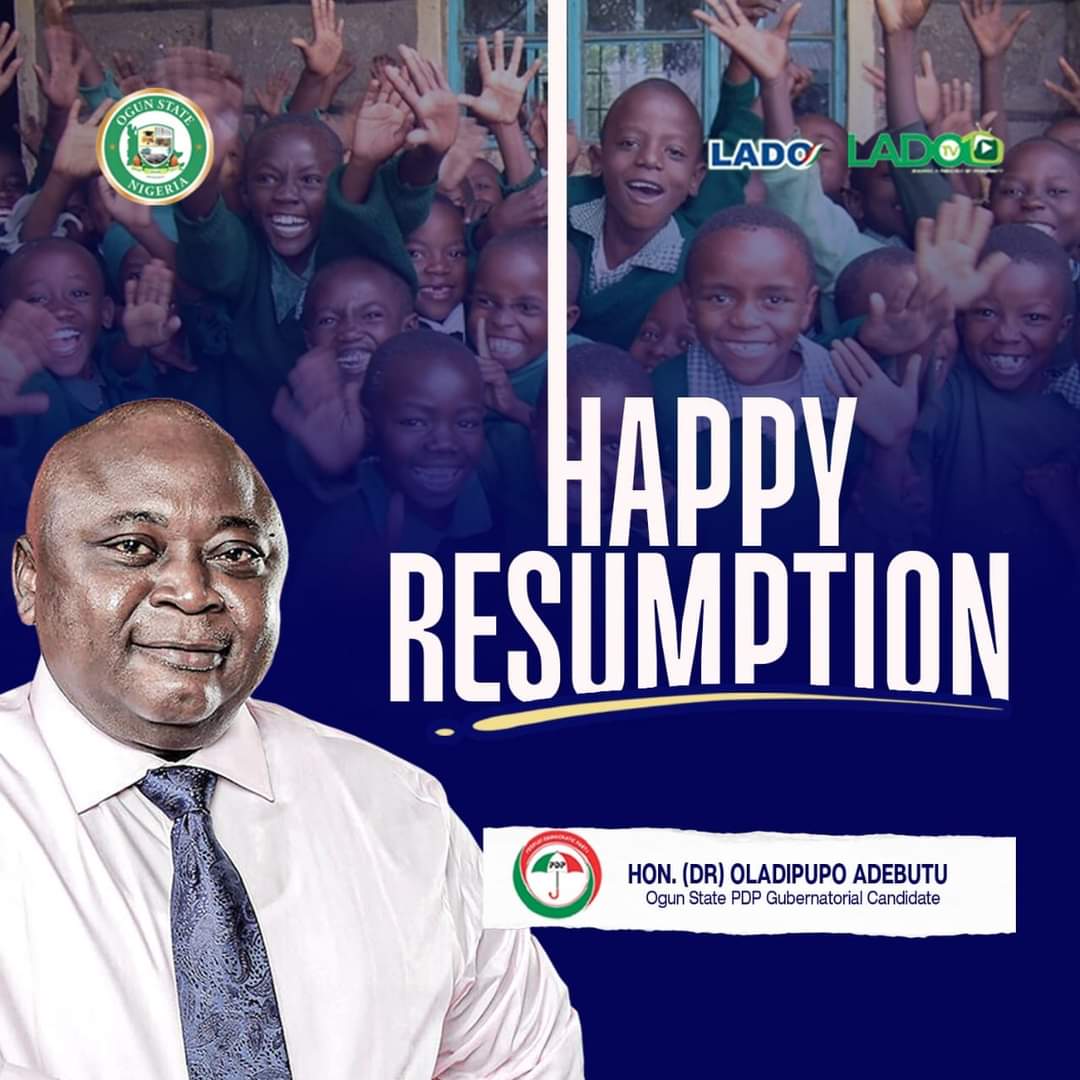 I_am_semex's tweet photo. Special wishes from the incoming governor of Ogun state @ladiadebutu of @OfficialPDPNig to all sons and daughters of our dear state.
God's protection on you all as you go back to your various schools.
Happy Resumption!
PDP....Power to the people!!!
#LadoTripleA2023
#OgunPDP https://t.co/SgMJxzH4U6