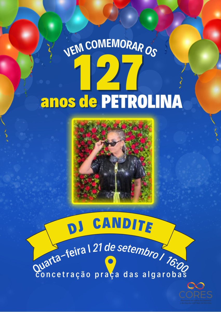 CoresPnz's tweet photo. E quarta-feira nossa homenagem aos 127 anos de Petrolina, terá todo fervo da @djcandite que irá fazer a animação da gente na avenida! 

Vista-se de cores e venha presentear Petrolina com sua presença!  Concentração a partir das 16h na Praça das Algarobas. https://t.co/lFw9p8Y3U3