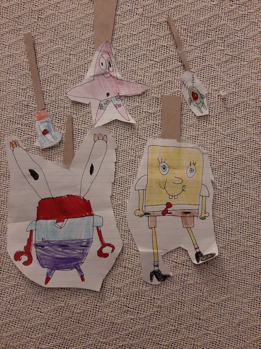 Cath_M_B's tweet photo. My 7 year old loves #SpongeBobSquarepants #PatrickStar #Plankton #MrKrabs #TheSecretFormula #Nickelodeon 

Her latest artwork. https://t.co/TmL2o45bJs
