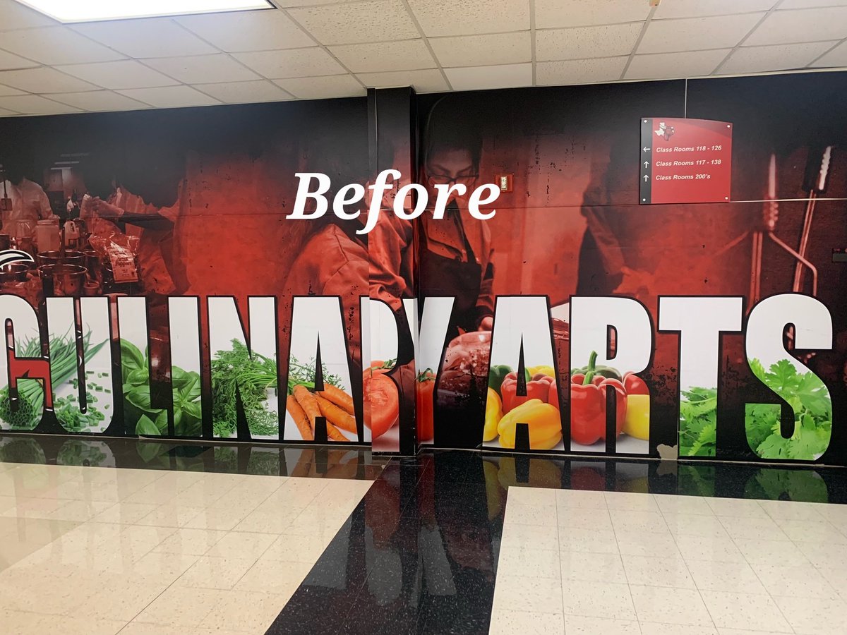 ArtsChhs's tweet photo. Thanks to Mr. Kennedy and his graphic arts students for giving a new look to our culinary wall....#whyCTE #flagship @CHHS_Graphics @WhittShay @LoweTyesha @CTEinCHISD @Sweets4Success https://t.co/ldj9B1oDQr