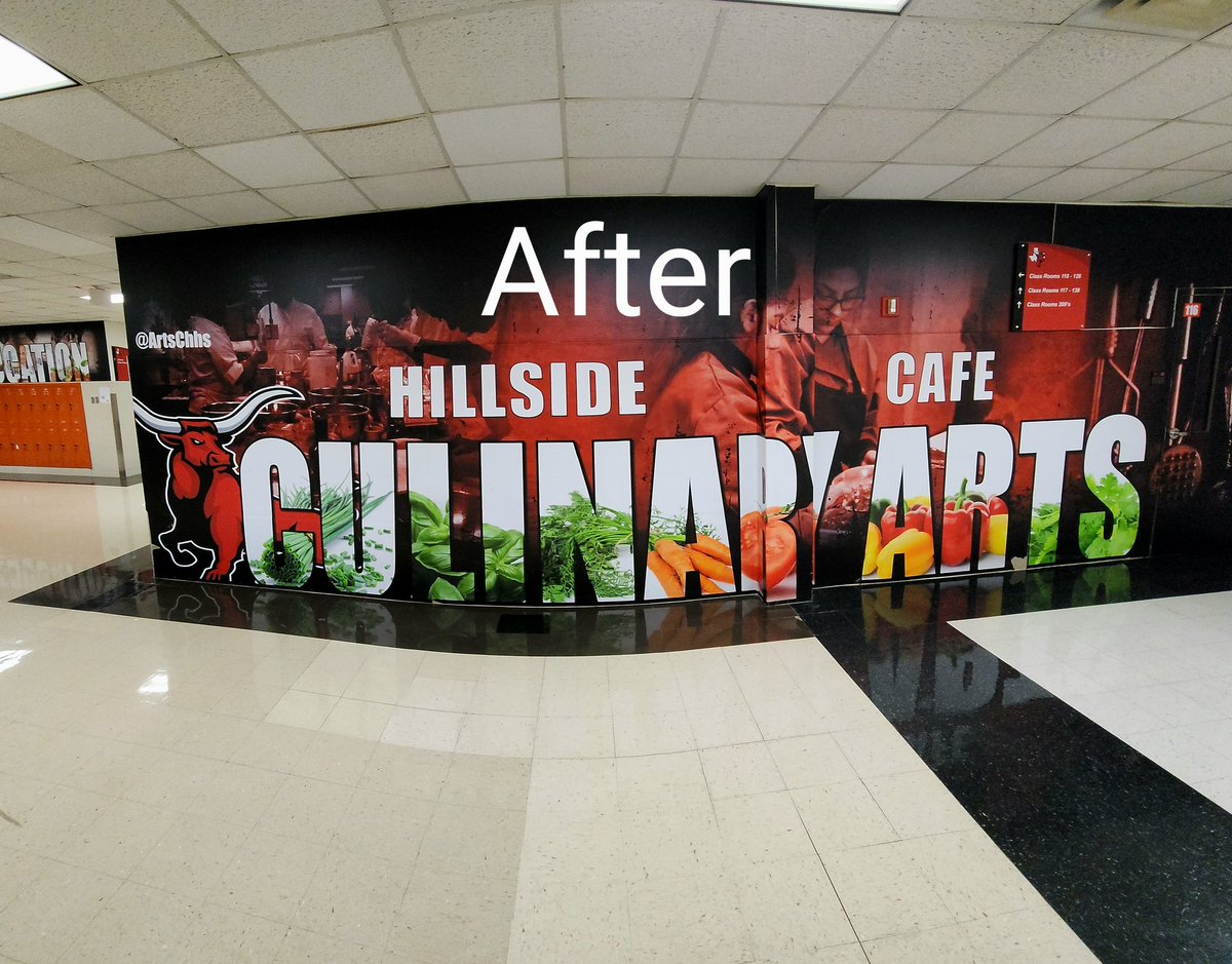 ArtsChhs's tweet photo. Thanks to Mr. Kennedy and his graphic arts students for giving a new look to our culinary wall....#whyCTE #flagship @CHHS_Graphics @WhittShay @LoweTyesha @CTEinCHISD @Sweets4Success https://t.co/ldj9B1oDQr