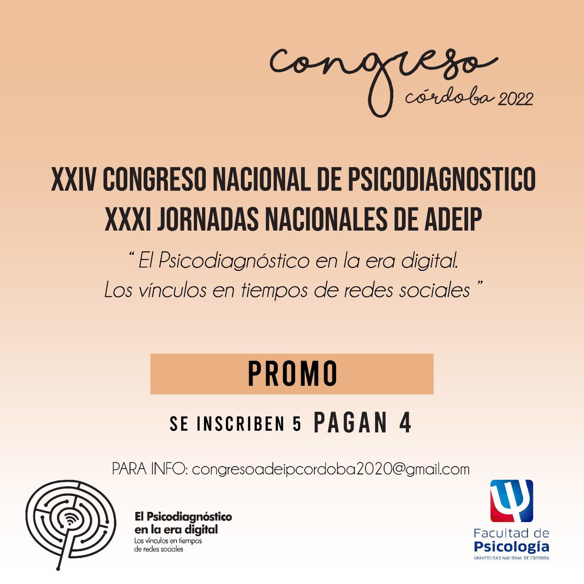 CongresoAdeip's tweet photo. GRAN PROMO 📣
#congresoadeip2022
"El Psicodiagnóstico en la era digital. Los vínculos en tiempos de redes sociales"
📅 21 y 22 de Octubre !
Se inscriben 5
PAGAN 4❗❗
👉Por consultas al siguiente mail: congresoadeipcordoba2020@gmail.com
#adeip
#psicodiagnóstico https://t.co/Vt3hlEhSOz