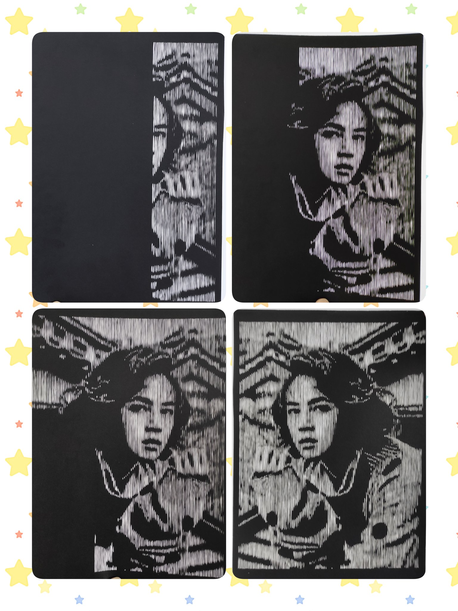 入荷now 口コミ 切り絵 増田陽太・作 幻の切絵師 4点 銘・落款・サイン 真作 絵画