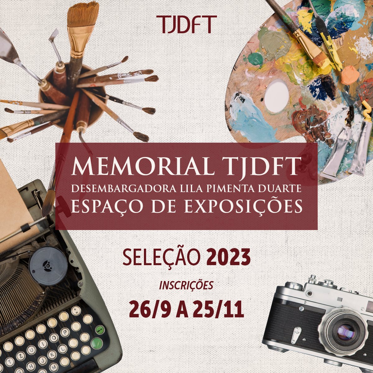 TJDFToficial's tweet photo. #TJDFTInforma
O @tjdftoficial lançou o edital do Processo Seletivo de Propostas para Exposição Temporária de Arte e Lançamento de Livro no Memorial TJDFT para 2023. As inscrições são gratuitas. Confira o edital: https://t.co/o1mABjfLkJ https://t.co/C0weOMEE15