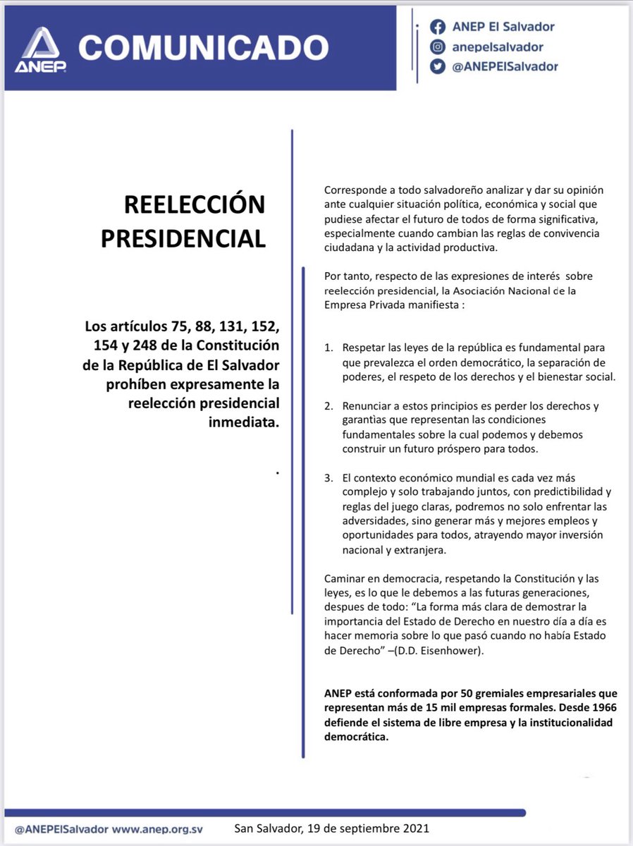 ANEPElSalvador's tweet image. #ComunicadoANEP|| Reelección 

Análisis jurídico haga click aquí 👉anep.org.sv/analisis_reele…