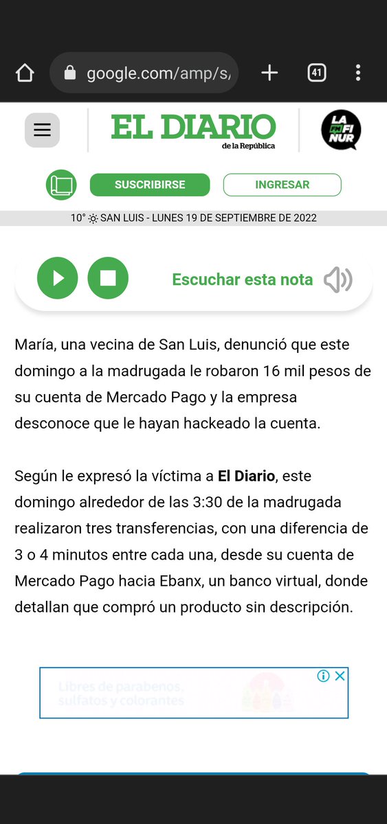 TaiLeverkusen's tweet photo. ¿Quieren pruebas? Busquen "mercado pago ebanx" en Google.
El Diario de la República en San Luis comentó un caso en mayo. El Tucumano también, ese mismo mes.
En los comentarios y otras webs de quejas tienen situaciones similares a gente que les sucedió y por montos aún mayores. https://t.co/b6WMvZNwB5