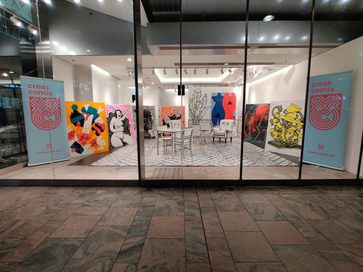 De kunstwerken van de artiesten die vorige week in de 2D woonkamer aan het werk zijn geweest worden zaterdag tijdens het Cross Comix Festival geëxposeerd in het Foyer Café van Theater Walhalla. Dus kon je er in Rotterdam Centraal niet bij zijn? Hier de kans om ze te bewonderen.