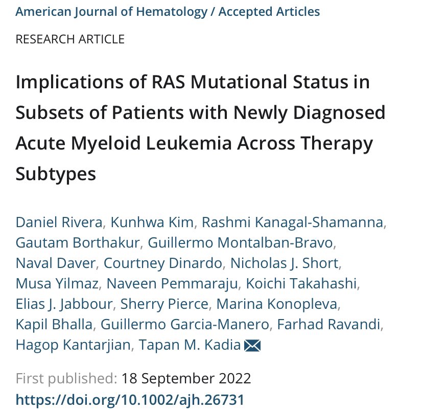 doctorpemm's tweet photo. 👉👉👉Hot off the press 💥 | Led by Dr Daniel Rivera &amp; Prof @TapKadia from our group 🙌 a very important study on implications of #RASmutations in patients with AML | #leusm 
https://t.co/gdRDf2G8Ex | @garciamanero @DrHKantarjian | https://t.co/11NqITlIpV