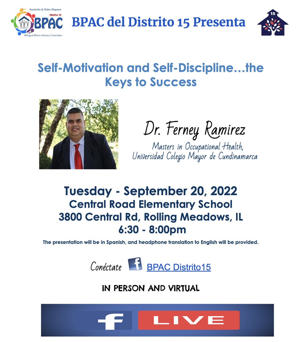 D15Schools's tweet photo. Our amazing BPAC is hosting a presentation on Self-Motivation and Self-Discipline tomorrow night! @MultilingualD15 #ProudToBe15 https://t.co/ZiBcuLyco8