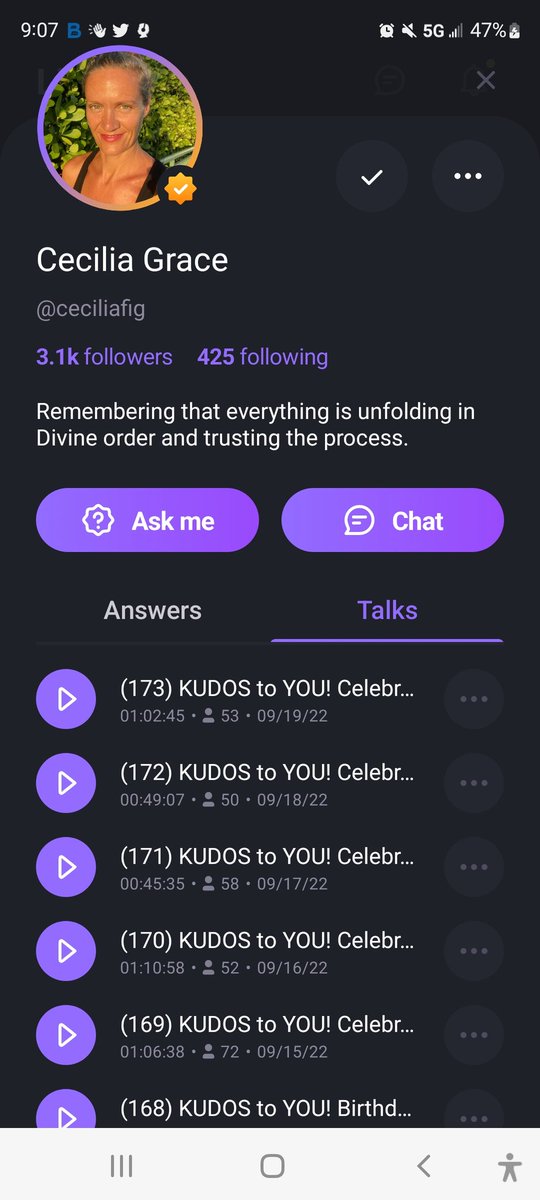 UniquilibriuM's tweet photo. The Incredible Cecilia Grace (@ceciliafig) rocking Day 174 of "KUDOS to YOU! Celebrate your wins or give a Kudos! β€β€β€"
https://t.co/tTPWMazkdH
#Wisdom #Wisdom_app #Top_Mentor #UniquilibriuM #Spiritual #social_audio https://t.co/mVHvaL6MeJ