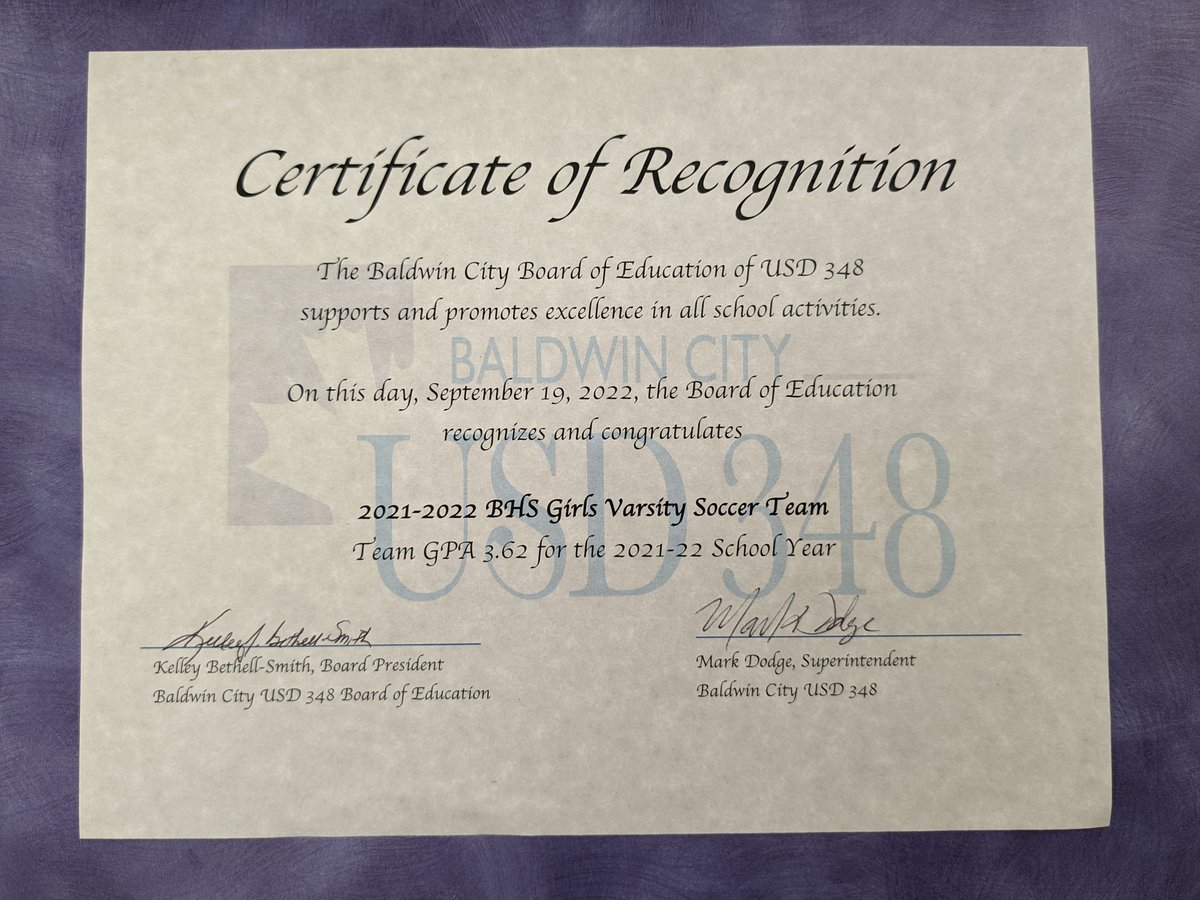 BaldwinSoccerKS's tweet photo. Thank you to all the USD 348 Board of Education for recognizing the hard work of our student-athletes tonight! Earlier this school year, our 21-22 team was awarded the @UnitedCoaches Team Academic Award. https://t.co/UIWqmVmRx3